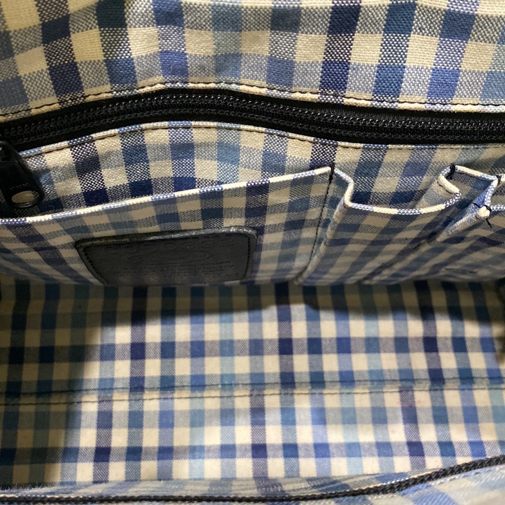 BRIGHTON “Martine” Blue Toile Canvas/ Black Croc Embossed Leather Tote Bag - Picture 14 of 16